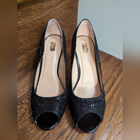 K&M (Kate & Mel) sparkly open toe black heels. size 9.5 - Picture 8 of 11